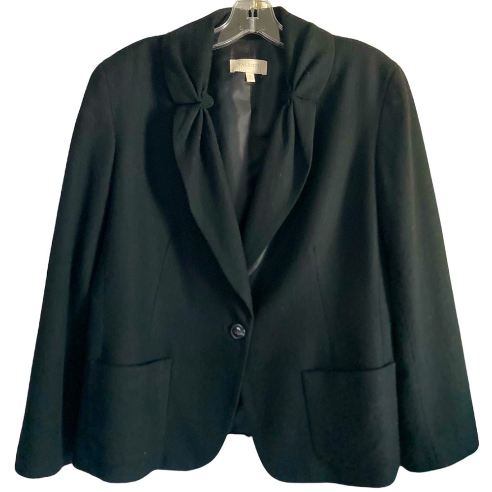 Vintage Talbots Women’s Classic Black Wool Plus Size Blend Blazer Size 16 Office